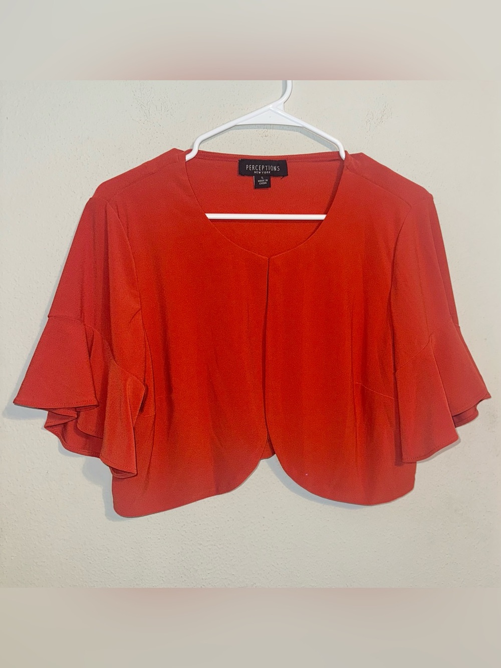 Perceptions Red Flutter Sleeve Cropped Shrug